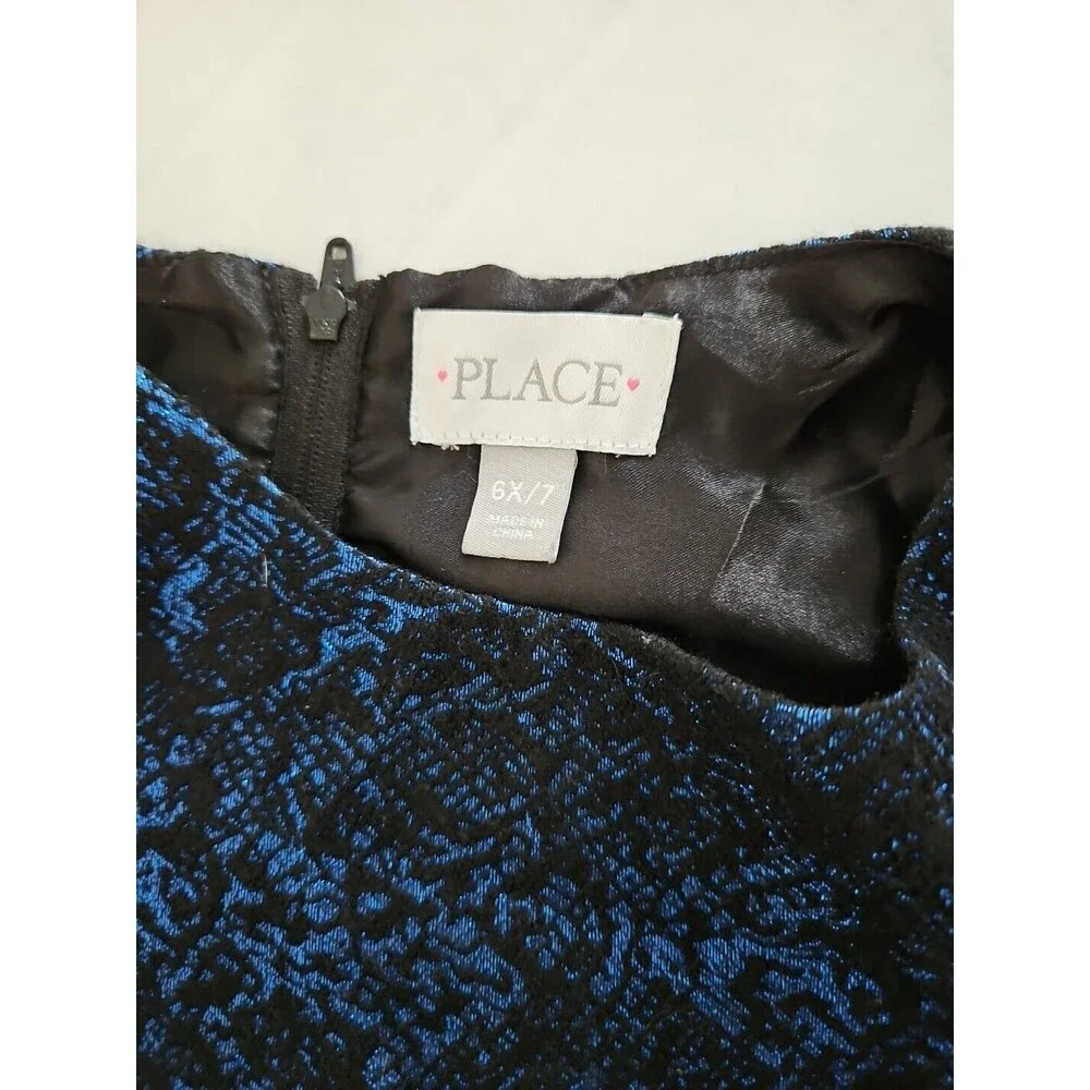 Childrens Place Fancy Dress Girl Size 6 6X Black And Metallic Blue Soft Lining